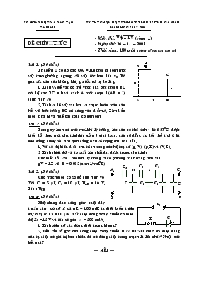 Kỳ thi chọn học sinh giỏi lớp 12 tỉnh cà mau năm học 2005-2006 môn thi vật lý